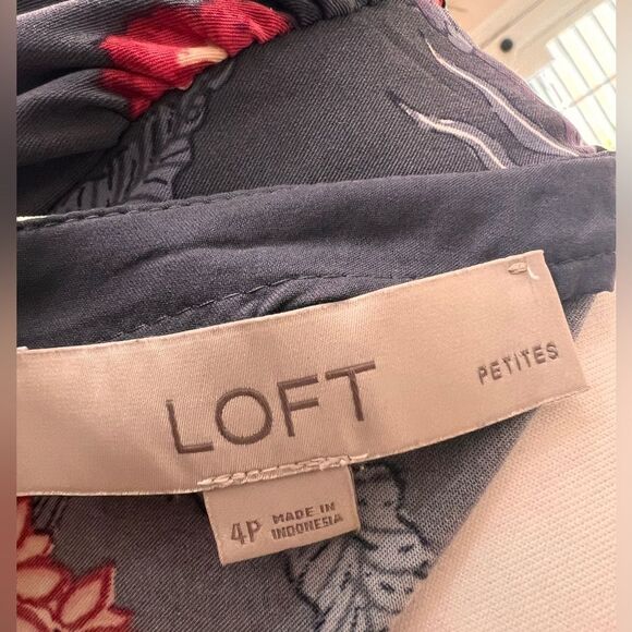 Floral Boho Shift Dress Gray Red Blue Long Sleeve Puff Sleeve Retro 4P Mini - Picture 6 of 8